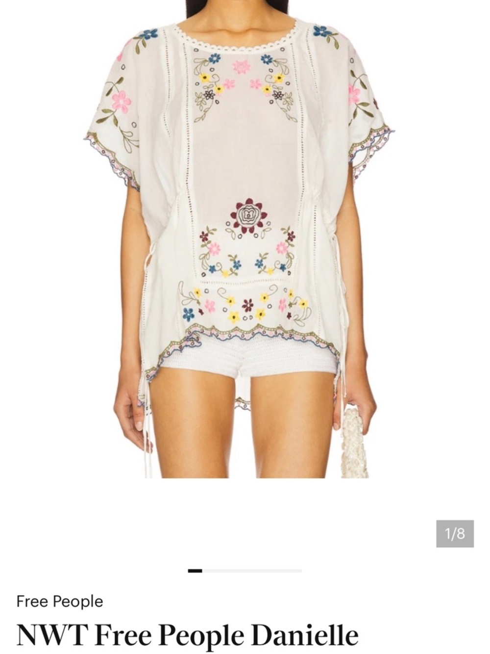 FREE PEOPLE “Danielle” Cotton Voile Embroidered Blouse Cloud Dancer Large NWT - Picture 9 of 15